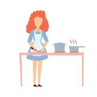 illustration vectorielle d'une femme au foyer isolée au travail. le personnage est plat, la femme cuisine. vecteur