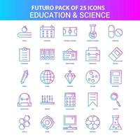 25 pack d'icônes futuro bleu et rose pour l'éducation et la science vecteur
