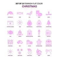 ensemble de 25 jeu d'icônes rose de couleur plate de noël féministe vecteur