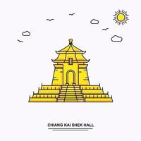 chiang kai shek hall monument affiche modèle monde voyage jaune illustration fond dans le style de ligne avec beauté nature scène vecteur
