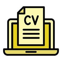 vecteur de contour d'icône de cv d'ordinateur portable en ligne. emploi rh