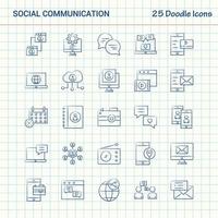 communication sociale 25 icônes doodle jeu d'icônes d'affaires dessinés à la main