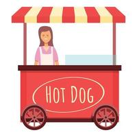 vecteur de dessin animé d'icône de vendeur de hot-dog fille. stand de restauration