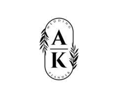 collection de logos de monogramme de mariage lettre initiales ak, modèles minimalistes et floraux modernes dessinés à la main pour cartes d'invitation, réservez la date, identité élégante pour restaurant, boutique, café en image vectorielle vecteur