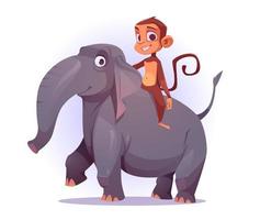 singe à dos d'éléphant, personnages de dessins animés vecteur