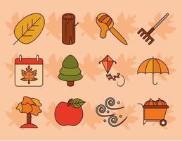 jeu d'icônes de saison d'automne vecteur