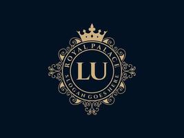 lettre lu logo victorien de luxe royal antique avec cadre ornemental. vecteur