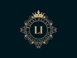 lettre li logo victorien de luxe royal antique avec cadre ornemental. vecteur