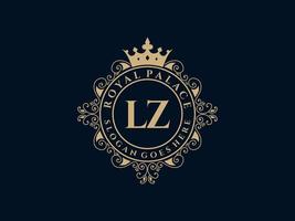 lettre lz logo victorien de luxe royal antique avec cadre ornemental. vecteur