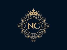 lettre nc logo victorien de luxe royal antique avec cadre ornemental. vecteur