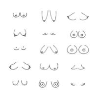 illustration de doodle de poitrine de femme. différents types de seins et de seins de femme vecteur