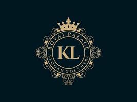 lettre kl logo victorien de luxe royal antique avec cadre ornemental. vecteur