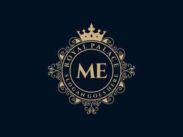 lettre moi logo victorien de luxe royal antique avec cadre ornemental. vecteur