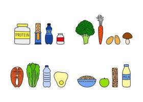 groupes d'aliments de sport doodle. vecteur