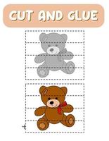 couper et coller le jeu pour les enfants. casse-tête d'ours. divertissement amusant pour enfants et illustration d'amusement.vector. pratique de coupe pour les enfants d'âge préscolaire. vecteur