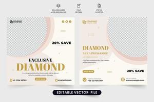 conception de modèle de magasin d'ornement pour le marketing des médias sociaux. vecteur de bannière web vente spéciale bague diamant avec des couleurs dorées et sombres. vecteur de publication de médias sociaux de bijoux de luxe. affiche d'entreprise de bijoux.