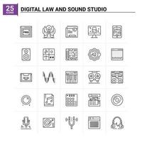 25 droit numérique et studio de son icon set vector background