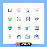 interface mobile ensemble de 16 pictogrammes de couleur plate d'investissement préféré comme pack modifiable d'affaires noires d'éléments de conception de vecteur créatif