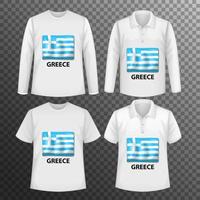 Ensemble de différentes chemises masculines avec écran de drapeau de la Grèce sur des chemises isolées vecteur