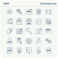 gdpr 25 icônes doodle jeu d'icônes d'affaires dessinés à la main vecteur
