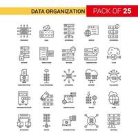 organisation de données ligne noire icône 25 jeu d'icônes de contour d'entreprise vecteur