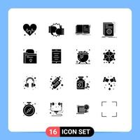 interface mobile glyphe solide ensemble de 16 pictogrammes d'auteur développeur de scripts construire des éléments de conception vectoriels modifiables de narration vecteur