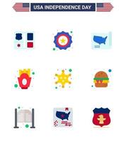 joyeux jour de l'indépendance usa pack de 9 appartements créatifs de carte de nourriture militaire frites chips modifiables usa day vector design elements