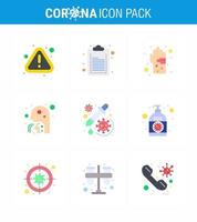 9 pack d'icônes d'épidémie de coronavirus de couleur plate sucer comme homme de gorge virus de la santé sale coronavirus viral 2019nov éléments de conception de vecteur de maladie