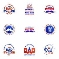 bonne fête des pères salutation lettrage à la main badges 9 typo bleu et rouge isolé sur blanc modèle de conception de typographie pour affiche bannière carte-cadeau t-shirt impression étiquette autocollant rétro vintage style ve vecteur