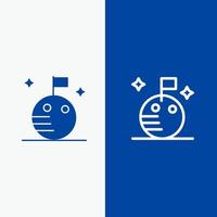 drapeau lune espace ligne et glyphe icône solide bannière bleue ligne et glyphe icône solide bannière bleue vecteur