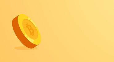 bannière bitcoin dorée isolée sur fond jaune. illustration vectorielle de pièce 3d. vecteur