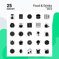 25 jeu d'icônes de boissons alimentaires 100 eps modifiables 10 fichiers idées de concept de logo d'entreprise conception d'icône de glyphe solide vecteur