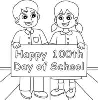 joyeux 100e jour de coloriage étudiant à l'école vecteur