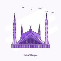 Mosquée faisal vue pointillé violet skyline vector illustration