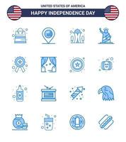 usa independance day blue ensemble de 16 pictogrammes usa de badge statue construction de points de repère modifiables usa day vector design elements