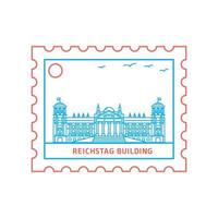 bâtiment du reichstag timbre-poste illustration vectorielle de style ligne bleue et rouge vecteur