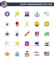 pack de 25 signes d'appartements de célébration de la fête de l'indépendance des états-unis et symboles du 4 juillet tels que animal usa vue américaine repère modifiable usa day vector design elements