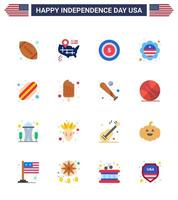 ensemble de 16 appartements modernes pack le jour de l'indépendance des états-unis hotdog froid dollar américain drapeau international modifiable usa day vector design elements