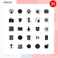 ensemble de 25 glyphes solides universels pour les applications web et mobiles apprenant la cloche de production en ligne retour à l'école éléments de conception vectoriels modifiables vecteur