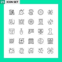 pack de 25 icônes de style de ligne définies symboles de contour pour imprimer des signes créatifs isolés sur fond blanc 25 icônes définies fond de vecteur d'icône noire créative