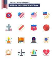 joyeux jour de l'indépendance usa pack de 16 appartements créatifs d'amérique croix drapeau américain laud modifiable usa day vector design elements