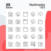 25 jeu d'icônes multimédia 100 fichiers eps modifiables 10 idées de concept de logo d'entreprise conception d'icône de ligne