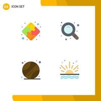 pack de 4 icônes plates créatives d'éléments de conception vectoriels éditables puzzle ocean search ball sunrise vecteur