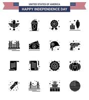 4 juillet usa joyeux jour de l'indépendance icône symboles groupe de 16 glyphes solides modernes de vacances de plumes américaines adobe jour de l'indépendance modifiable usa day vector design elements