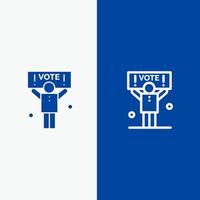 campagne politique politique vote ligne et glyphe icône solide bannière bleue ligne et glyphe icône solide bannière bleue vecteur