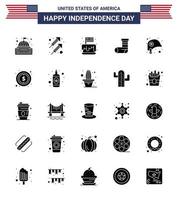 ensemble de 25 glyphes solides vectoriels le 4 juillet, jour de l'indépendance des états-unis, comme le cadeau de noël, fête de célébration, éléments de conception vectoriels modifiables de la journée des états-unis vecteur