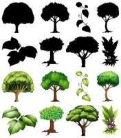 ensemble de plante et arbre avec des silhouettes vecteur
