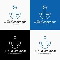 définir lettre j jb monogramme ancre style navire ancrage identité logo design vecteur