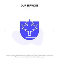 nos services sécurité feuille canada bouclier solide glyphe icône modèle de carte web vecteur