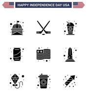 9 usa pack de glyphes solides de signes et symboles de la fête de l'indépendance du pays soda américain canette de soda modifiable usa day vector design elements